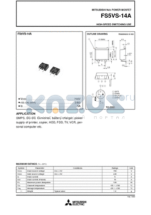 FS5VS-14 datasheet - Nch POWER MOSFET HIGH-SPEED SWITCHING USE