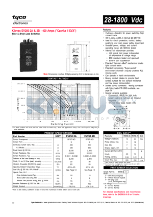 EV250-8B datasheet - Kilovac EV250-2A & 2B - 400 Amps