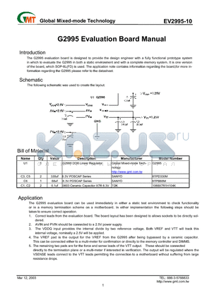 EV2995-10 datasheet - G2995 Evaluation Board Manual