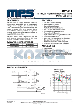 EV3011DQ-00A datasheet - 1x, 1.5x, 2x High Efficiency Charge Pump 2 White LED Driver