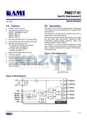 FS6217-01 datasheet - DUAL PLL CLOCK GENERATOR IC