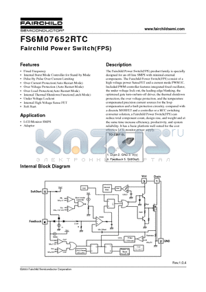 FS6M07652RTC datasheet - Fairchild Power Switch(FPS)