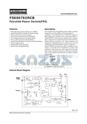 FS6S0765RCB-TU datasheet - Fairchild Power Switch(FPS)