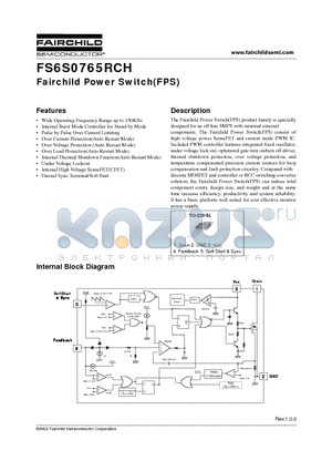 FS6S0765RCH datasheet - Fairchild Power Switch(FPS)