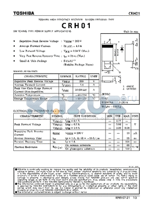 CRH01 datasheet - HIGH EFFICIENCY RECTIFIER (SWITCHING TYPE POWER SUPPLY APPLICATIONS)