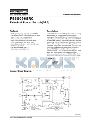 FS6S0965RC-TU datasheet - Fairchild Power Switch(SPS)