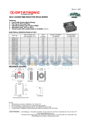 DR338-151 datasheet - SELF-LEADED SMD INDUCTOR