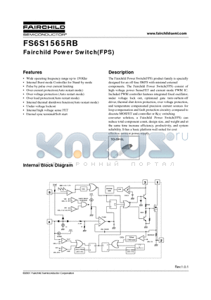 FS6S1565RB-YDTU datasheet - Fairchild Power Switch(FPS)