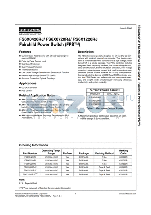 FS6X0420R datasheet - Fairchild Power Switch (FPS)