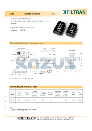 8497 datasheet - LAN Isolation Transformer