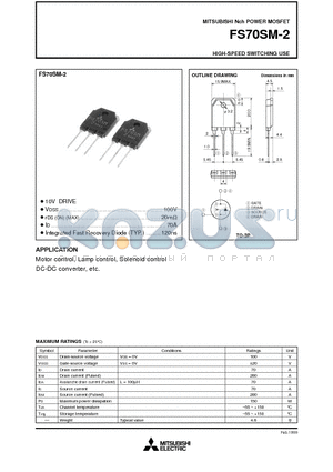 FS70SM-2 datasheet - HIGH-SPEED SWITCHING USE