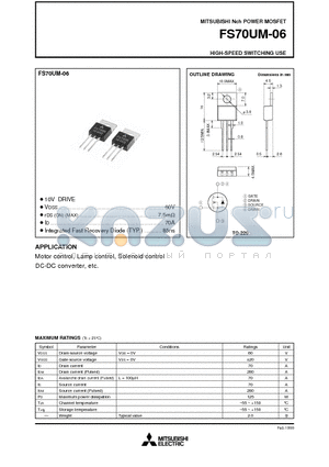 FS70UM-06 datasheet - Nch POWER MOSFET HIGH-SPEED SWITCHING USE