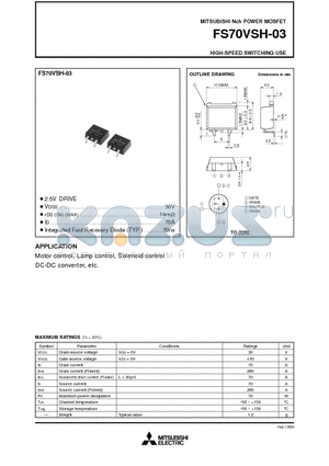 FS70VSH-03 datasheet - Nch POWER MOSFET HIGH-SPEED SWITCHING USE