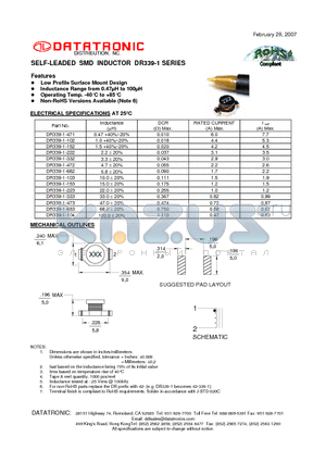 DR339-1-153 datasheet - SELF-LEADED SMD INDUCTOR