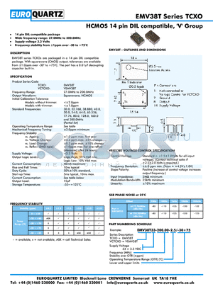 EV38T33-200.00-2.5-30 datasheet - HCMOS 14 pin DIL compatible, V Group