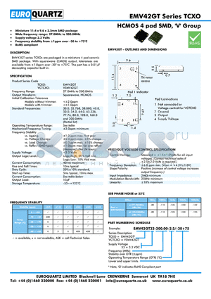 EV42GT33-200.00-2.5-30 datasheet - HCMOS 4 pad SMD, V Group