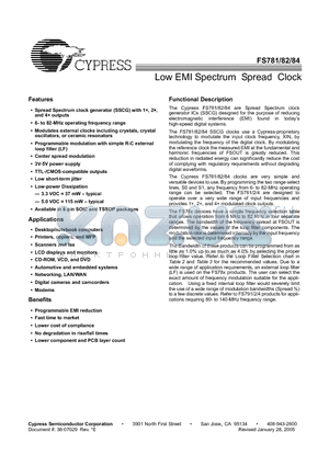 FS781 datasheet - Low EMI Spectrum Spread Clock