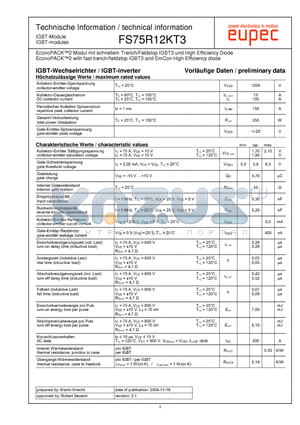 FS75R12KT3 datasheet - EconoPACK2 with fast trench/fieldstop IGBT3 and EmCon High Efficiency diode