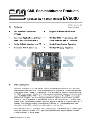 EV6000 datasheet - CML Semiconductor Products