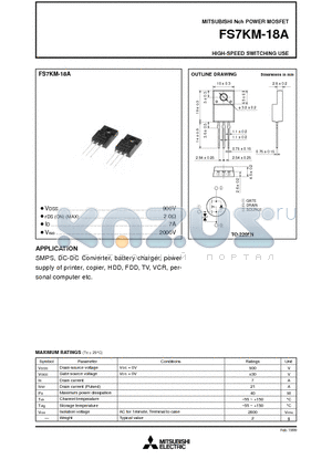 FS7KM-18A datasheet - Nch POWER MOSFET HIGH-SPEED SWITCHING USE