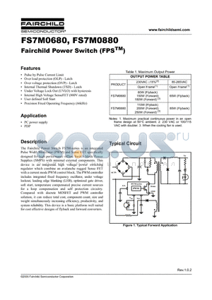 FS7M0680TU datasheet - Fairchild Power Switch(FPS TM)