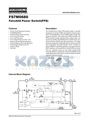 FS7M0680TU datasheet - Fairchild Power Switch(FPS)