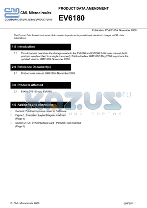 EV6180 datasheet - The Product Data Amendment series of documents