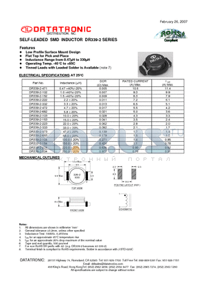 DR339-2-102 datasheet - SELF-LEADED SMD INDUCTOR