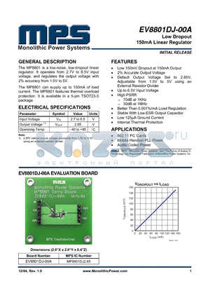 EV8801DJ-00A datasheet - Low Dropout 150mA Linear Regulator