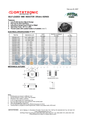 DR339-2-103 datasheet - SELF-LEADED SMD INDUCTOR