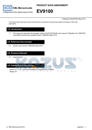 EV9100 datasheet - The Product Data Amendment series of documents