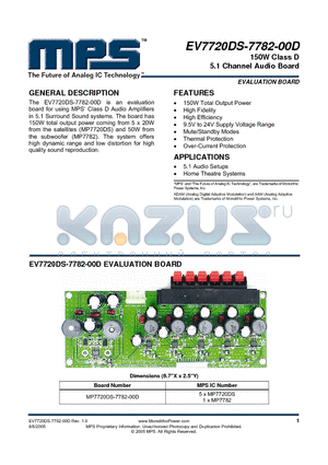 EV7720DS-7782-00D datasheet - 150W Class D 5.1 Channel Audio Board