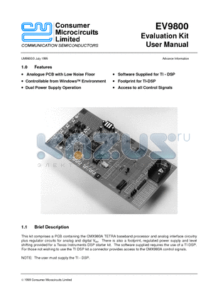 EV9800 datasheet - Evaluation Kit