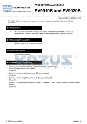 EV9910B datasheet - The Product Data Amendment series of documents