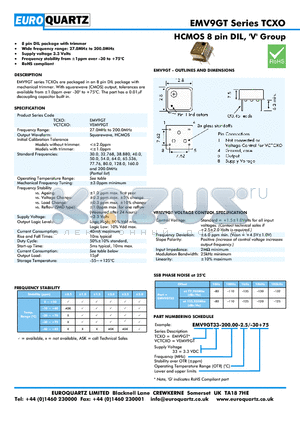 EV9GT33-200.00-2.5-30 datasheet - HCMOS 8 pin DIL, V Group