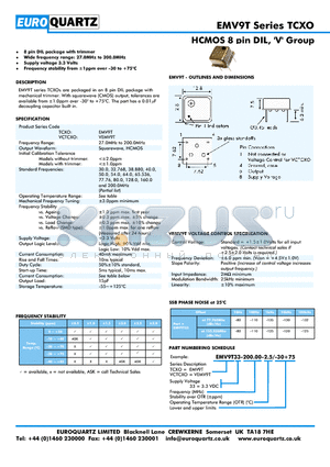 EV9T33-200.00-2.5-30 datasheet - HCMOS 8 pin DIL, V Group