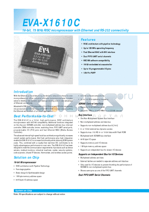 EVA-X1610C datasheet - 16-bit, 75 MHz RISC microprocessor with Ethernet and RS-232 connectivity
