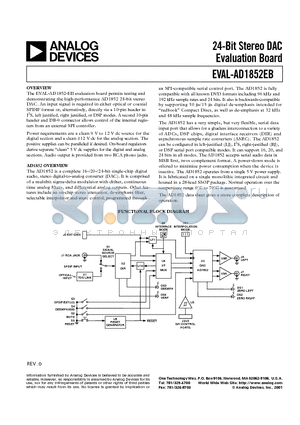 EVAL-AD1852EB datasheet - 24-Bit Stereo DAC Evaluation Board