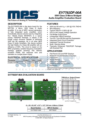 EV7782DF-00A datasheet - 50W Class D Mono Bridged Audio Amplifier Evaluation Board