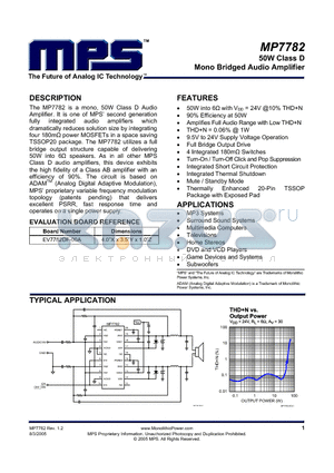 EV7782DF-00A datasheet - 50W Class D Mono Bridged Audio Amplifier