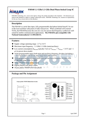 FS8160 datasheet - 1.1 GHz/1.1 GHz Dual Phase-locked Loop IC