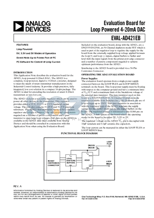 EVAL-AD421EB datasheet - Evaluation Board for Loop Powered 4-20mA DAC