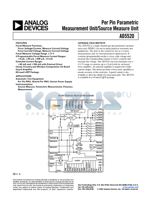 EVAL-AD5520EB datasheet - Per Pin Parametric Measurement Unit/Source Measure Unit