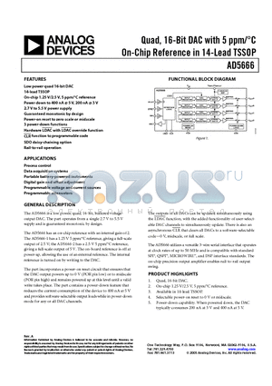 EVAL-AD5666EB datasheet - Quad, 16-Bit DAC with 5 ppm/C On-Chip Reference in 14-Lead TSSOP