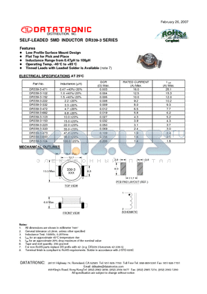 DR339-3-103 datasheet - SELF-LEADED SMD INDUCTOR