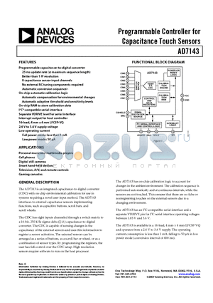 EVAL-AD7143-1EBZ datasheet - Programmable Controller for Capacitance Touch Sensors
