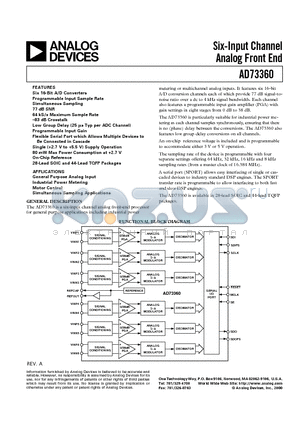 EVAL-AD73360EB datasheet - Six-Input Channel Analog Front End