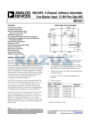 EVAL-AD7323CB datasheet - 500 kSPS, 4-Channel, Software-Selectable, True Bipolar Input, 12-Bit Plus Sign ADC