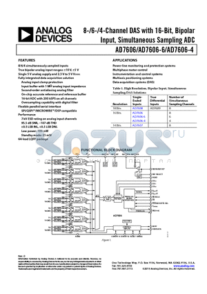 EVAL-AD7606EDZ datasheet - 8-/6-/4-Channel DAS with 16-Bit,Bipolar Input,Simultaneous Sampling ADC