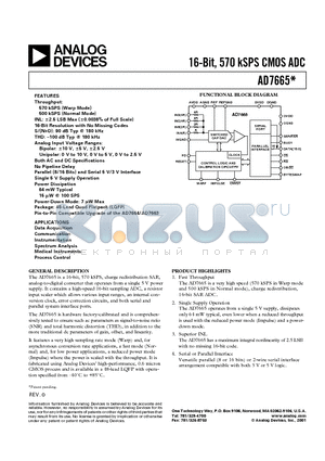 EVAL-AD7665CB datasheet - 16-Bit, 570 kSPS CMOS ADC